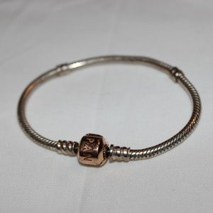 Silver Charm Bracelet with Rose Gold Pandora Clasp